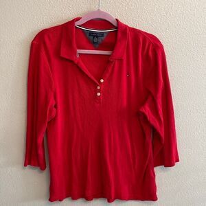 Tommy Hilfiger-red ribbed collared shirt-size XL